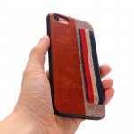 Wholesale iPhone 8 Plus / 7 Plus Striped Hand Strap Grip Holder PU Leather Case (Brown)